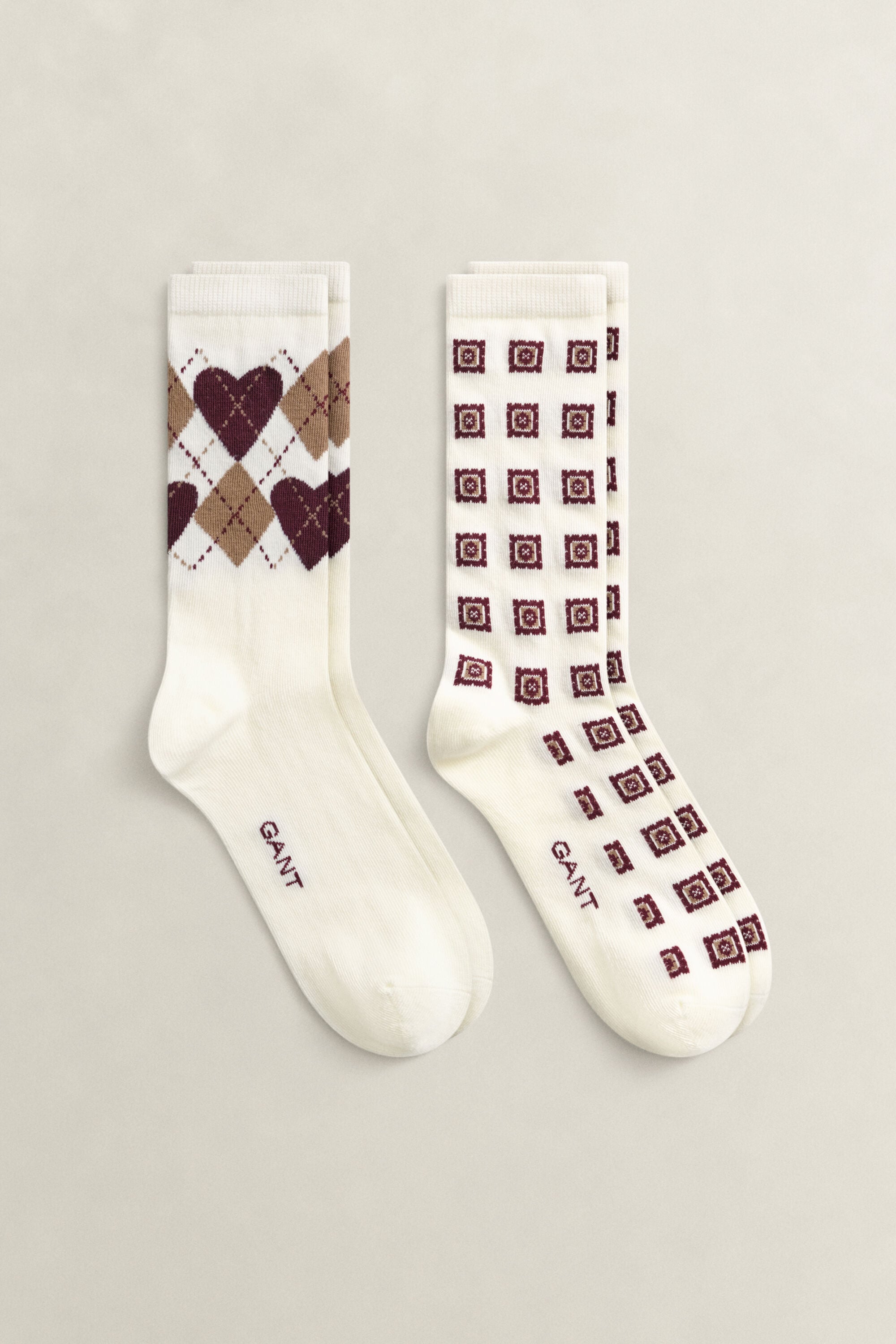 Coffret cadeau de 2 paires de chaussettes avec motif argyle à cœur