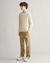 Pull col V en maille &agrave; torsades Shield Teens