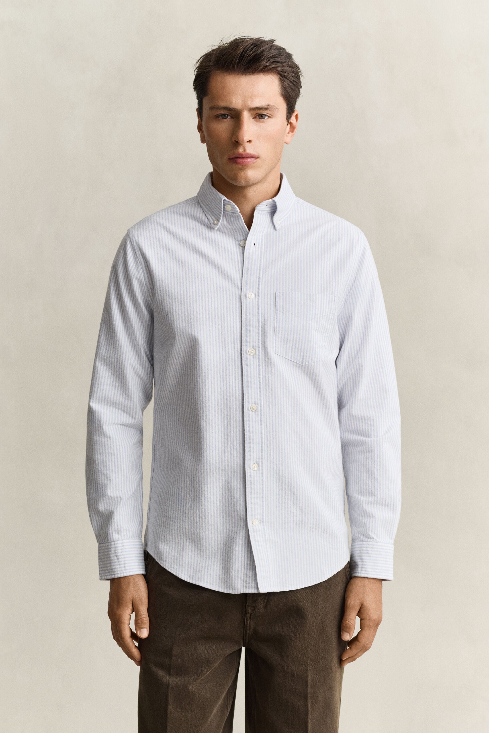 Chemise en coton Oxford brossé avec rayures