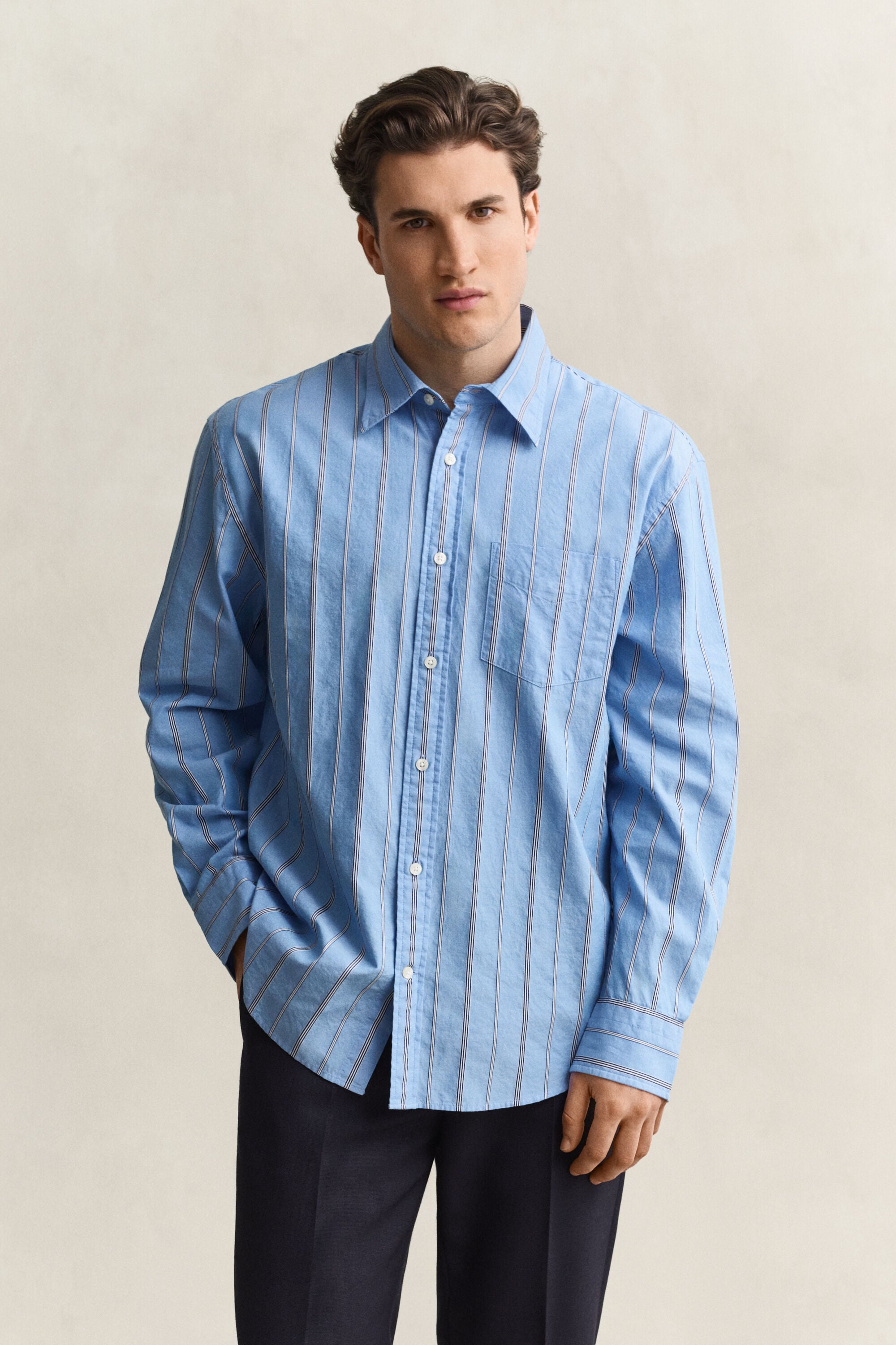 Chemise coupe décontractée à rayures Dobby