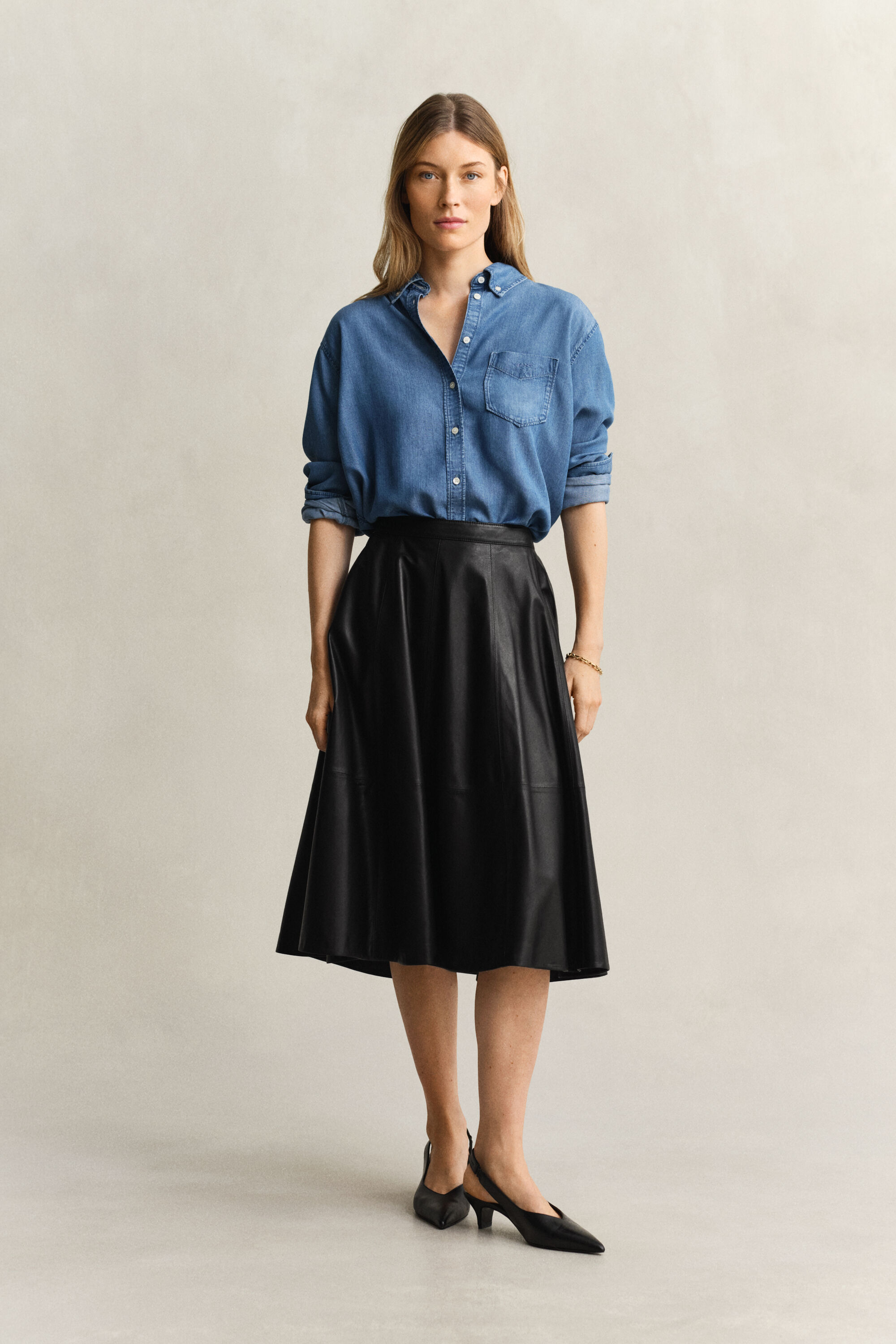 Jupe évasée en cuir