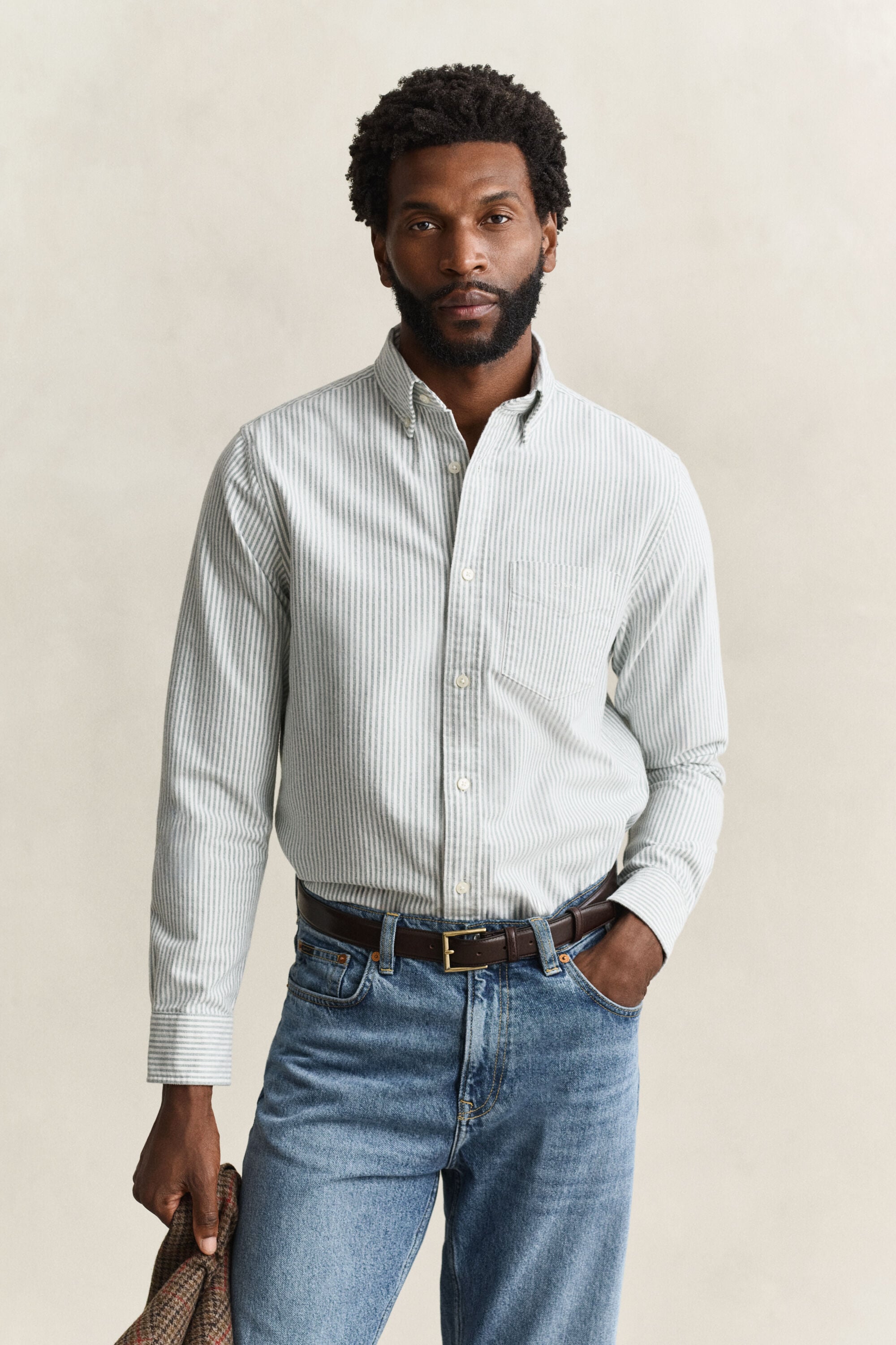Chemise en coton Oxford brossé avec rayures