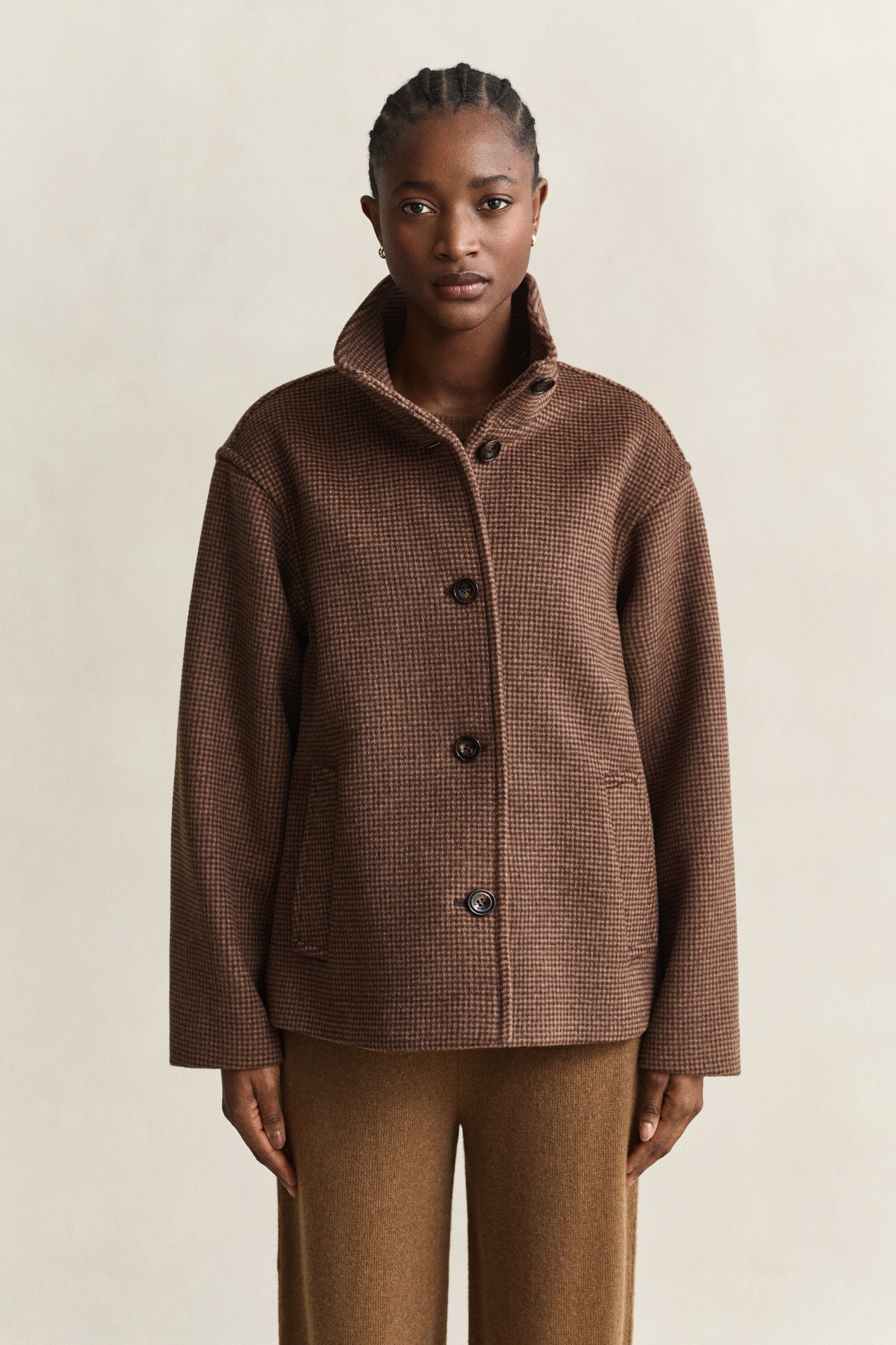 Veste à carreaux en laine mélangée