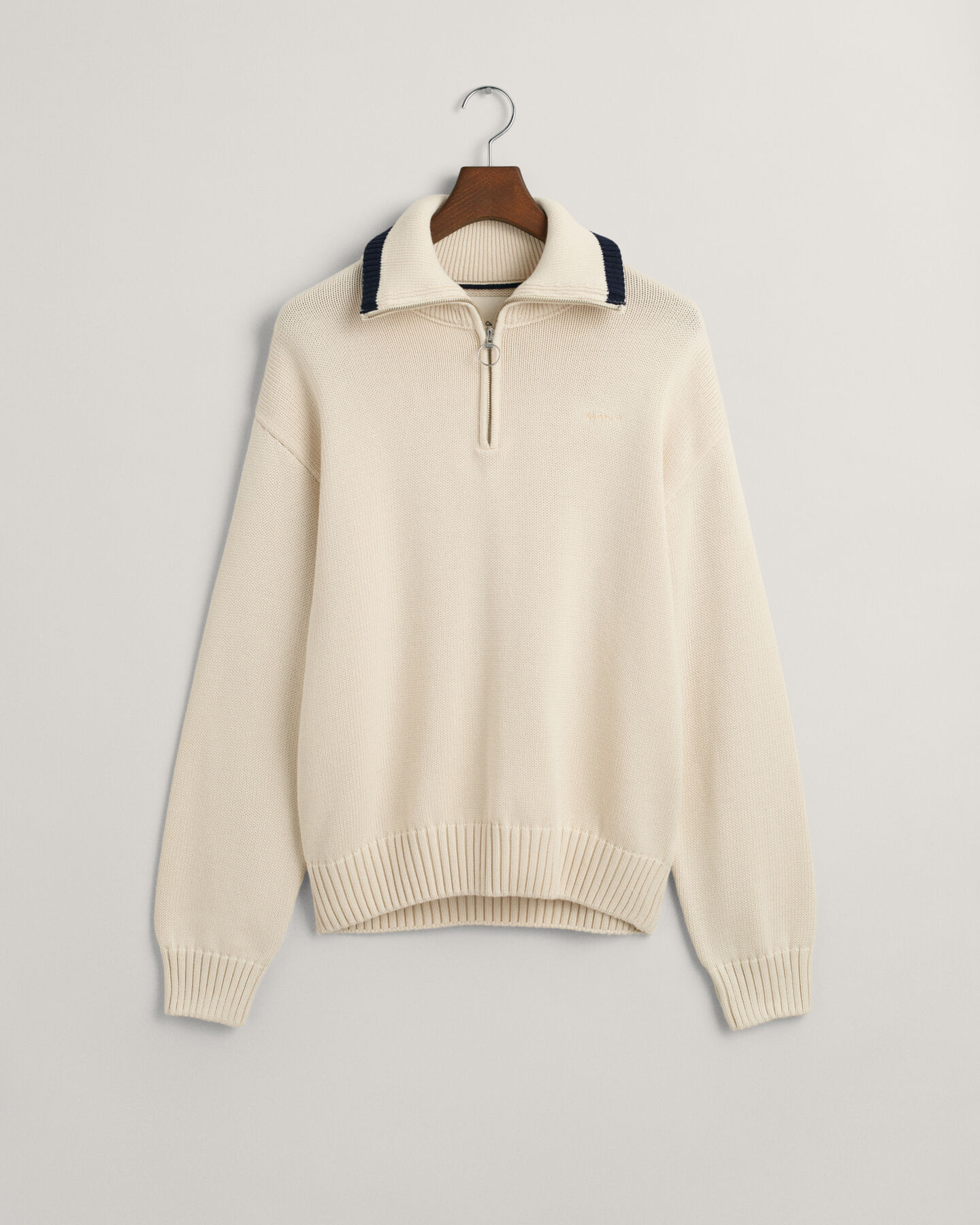 Pull &agrave; demi-zip en coton uni