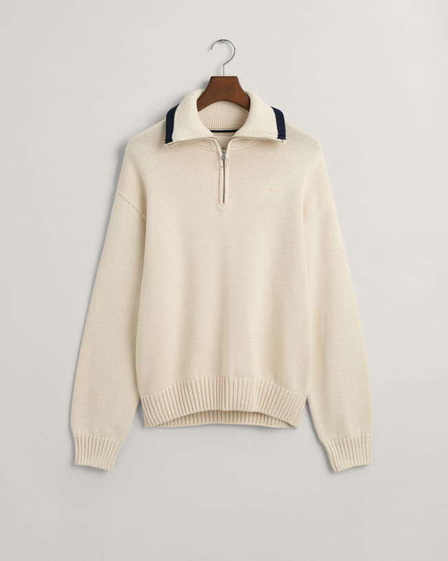 Pull &agrave; demi-zip en coton uni