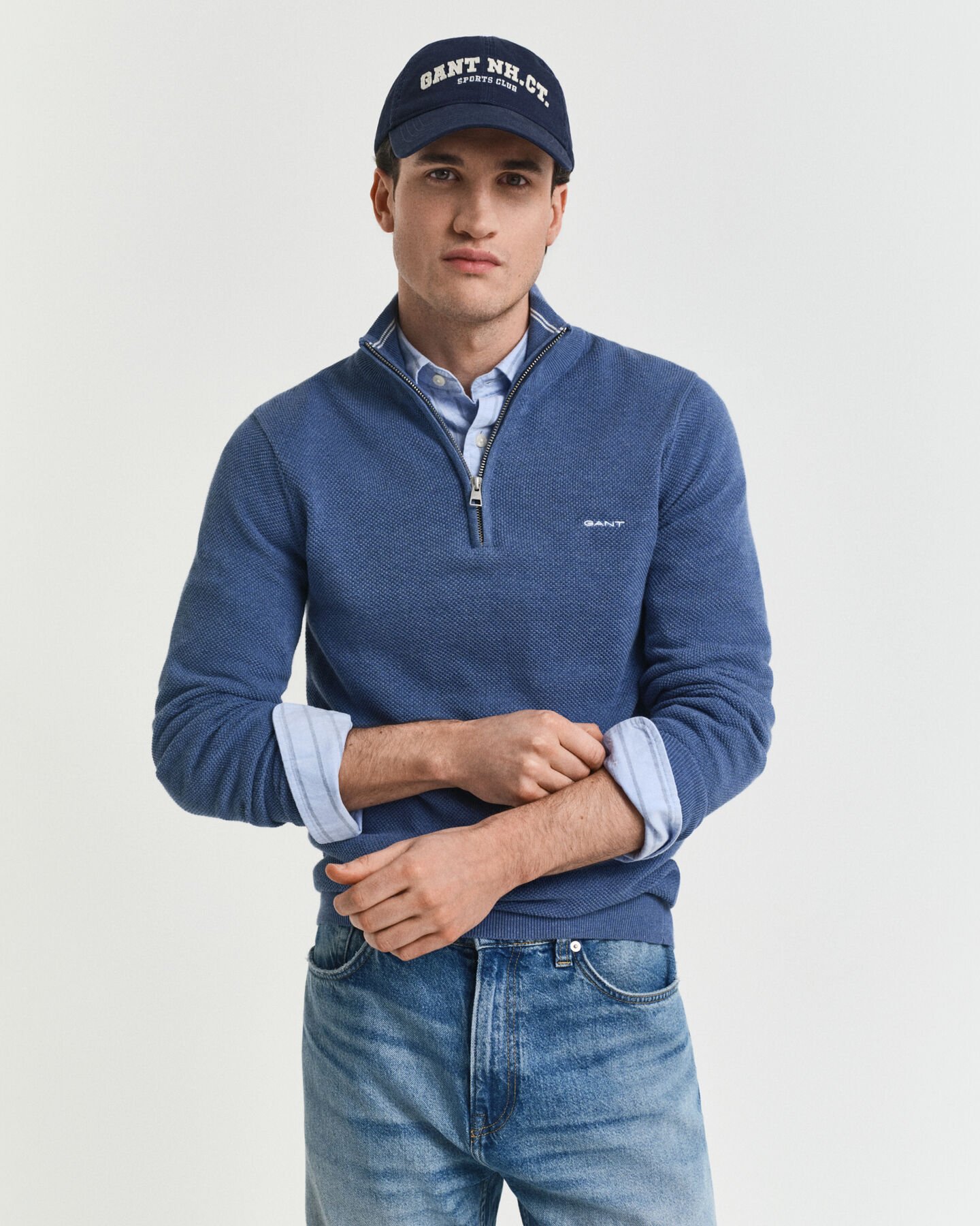 Pull à demi-zip en coton piqué