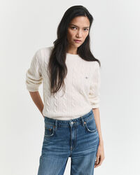 Pull col rond en maille torsadée en laine d'agneau