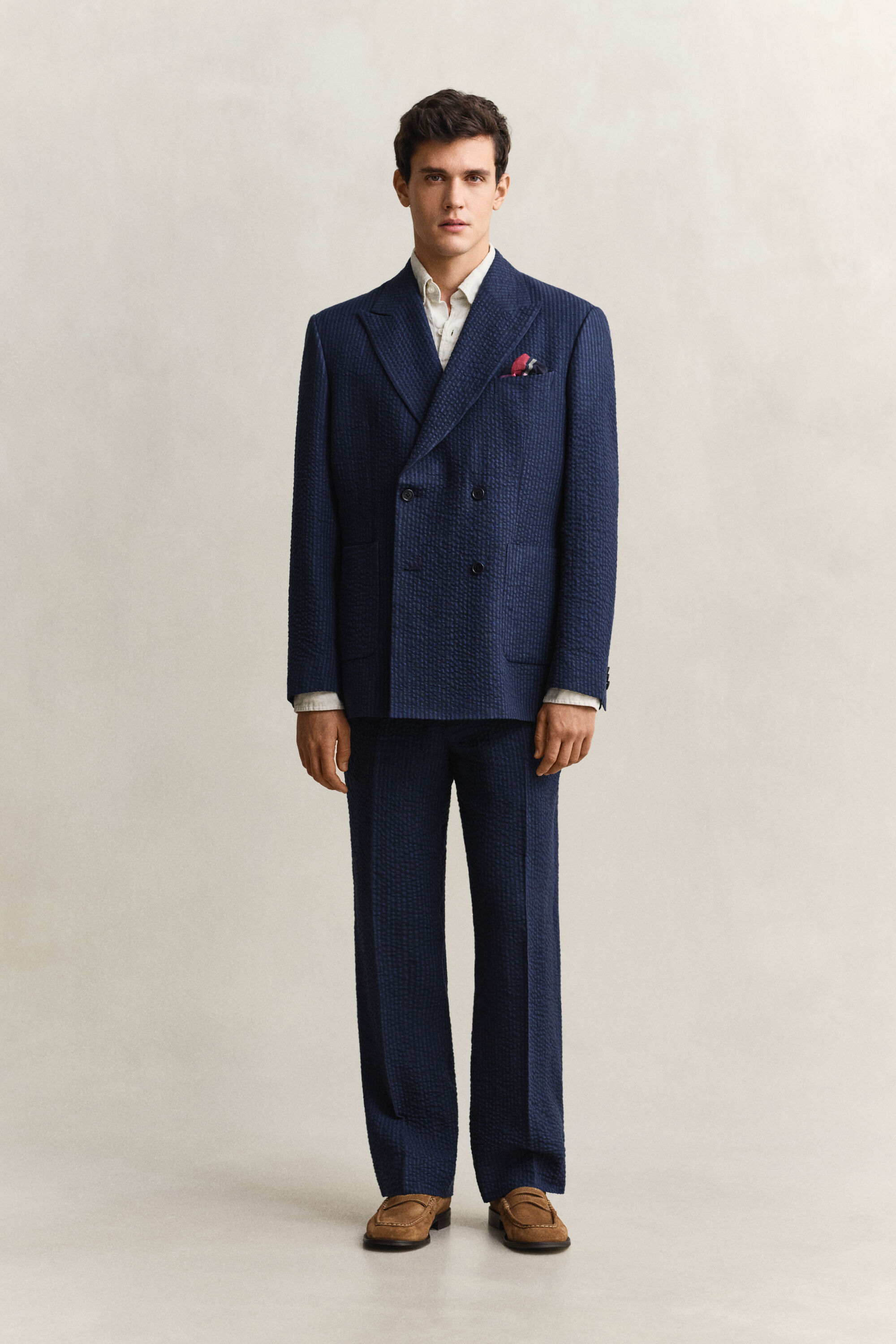 Veste de costume en seersucker indigo