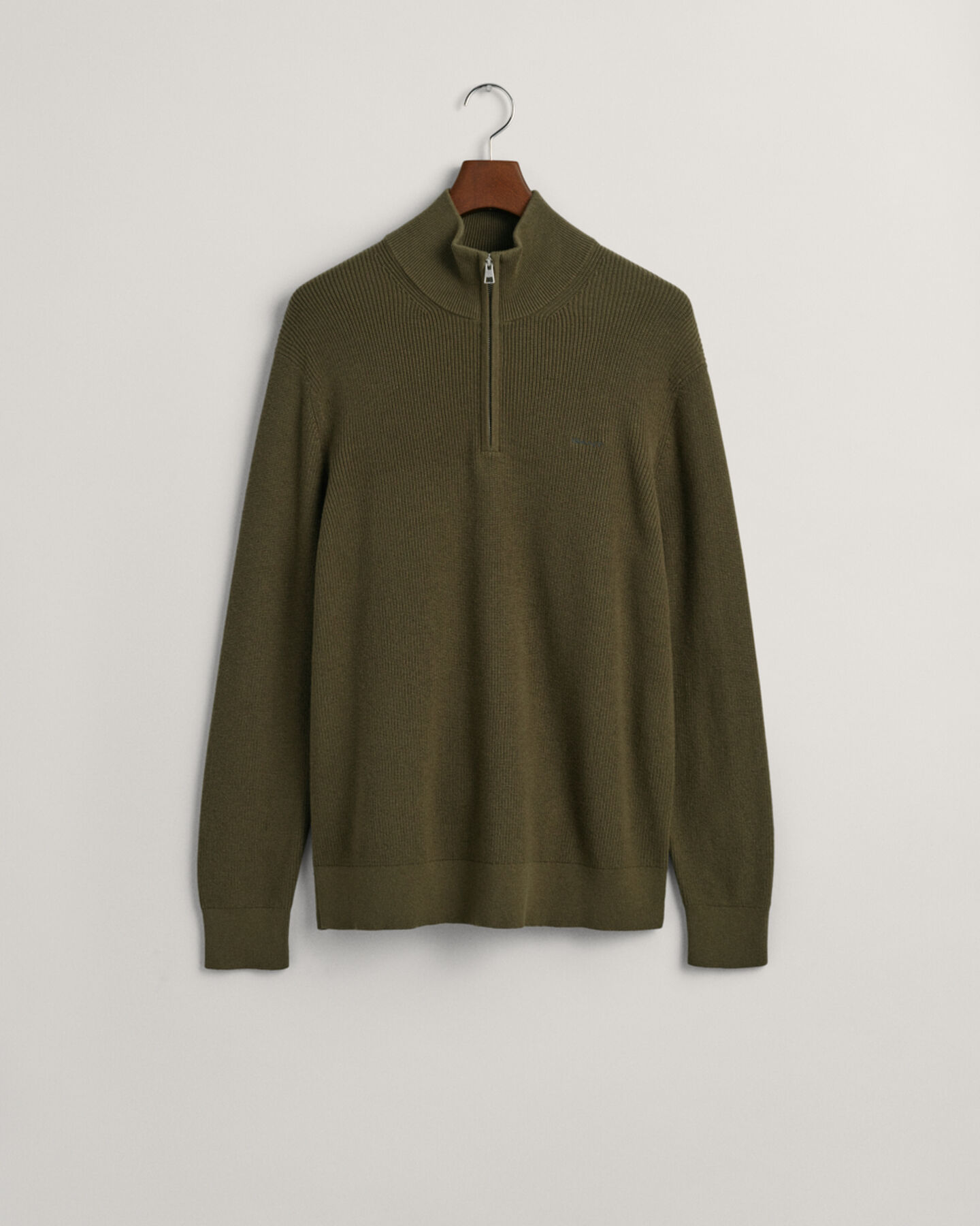 Pull à demi-zip en laine et coton côtelés