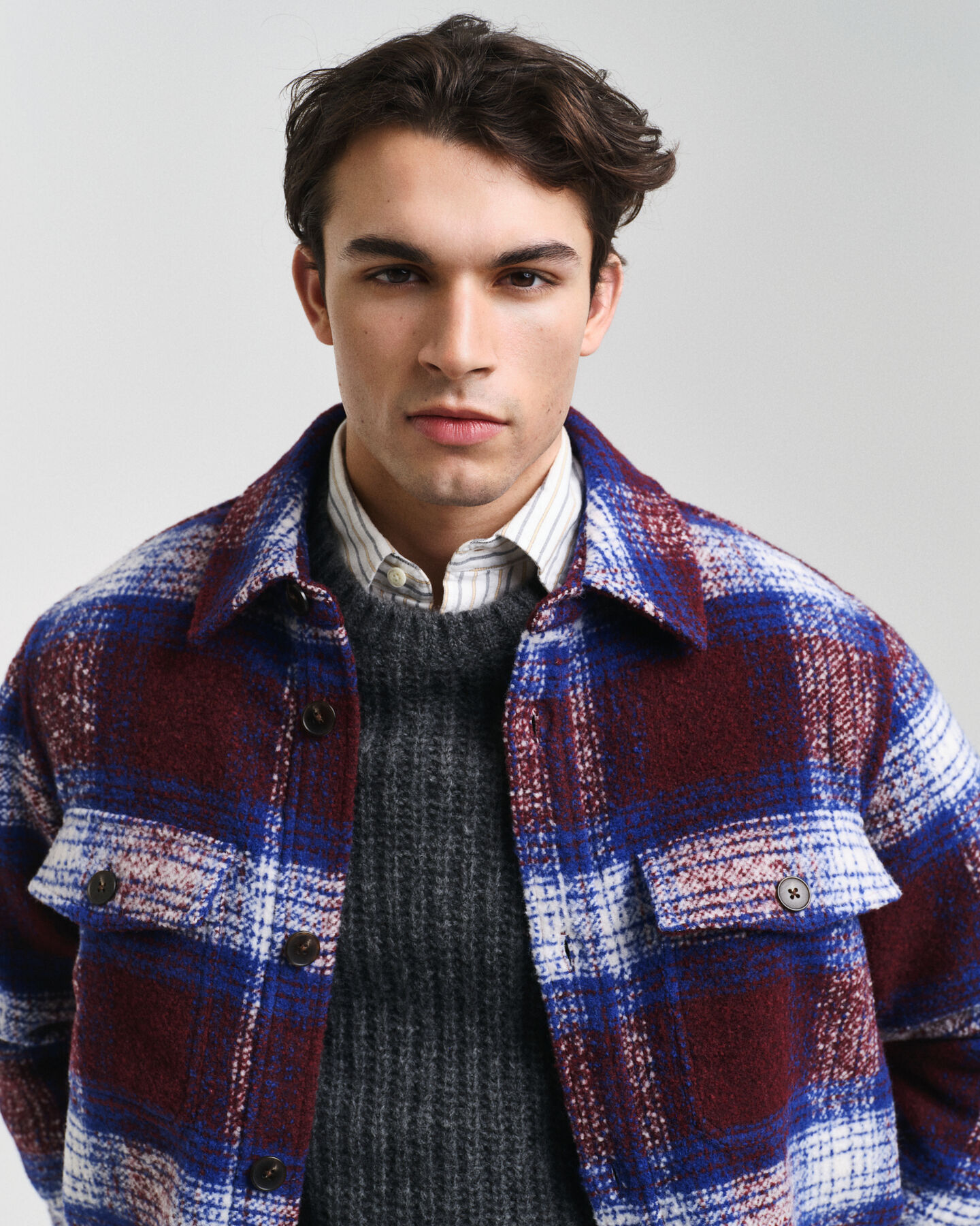 Surchemise à carreaux en laine mélangée