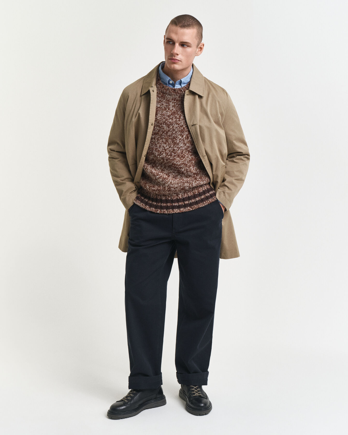 Pull col rond en laine chinée