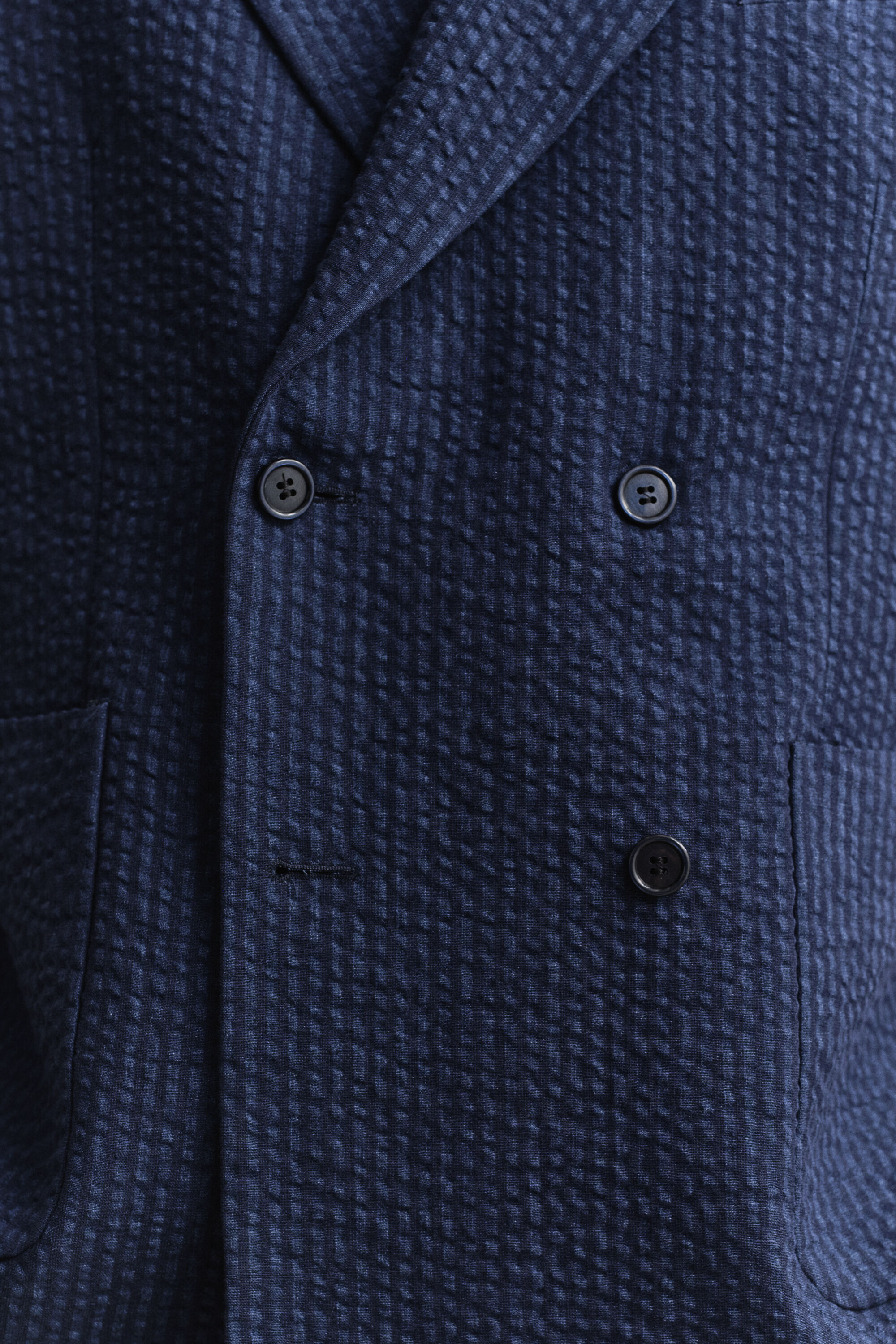 Veste de costume en seersucker indigo