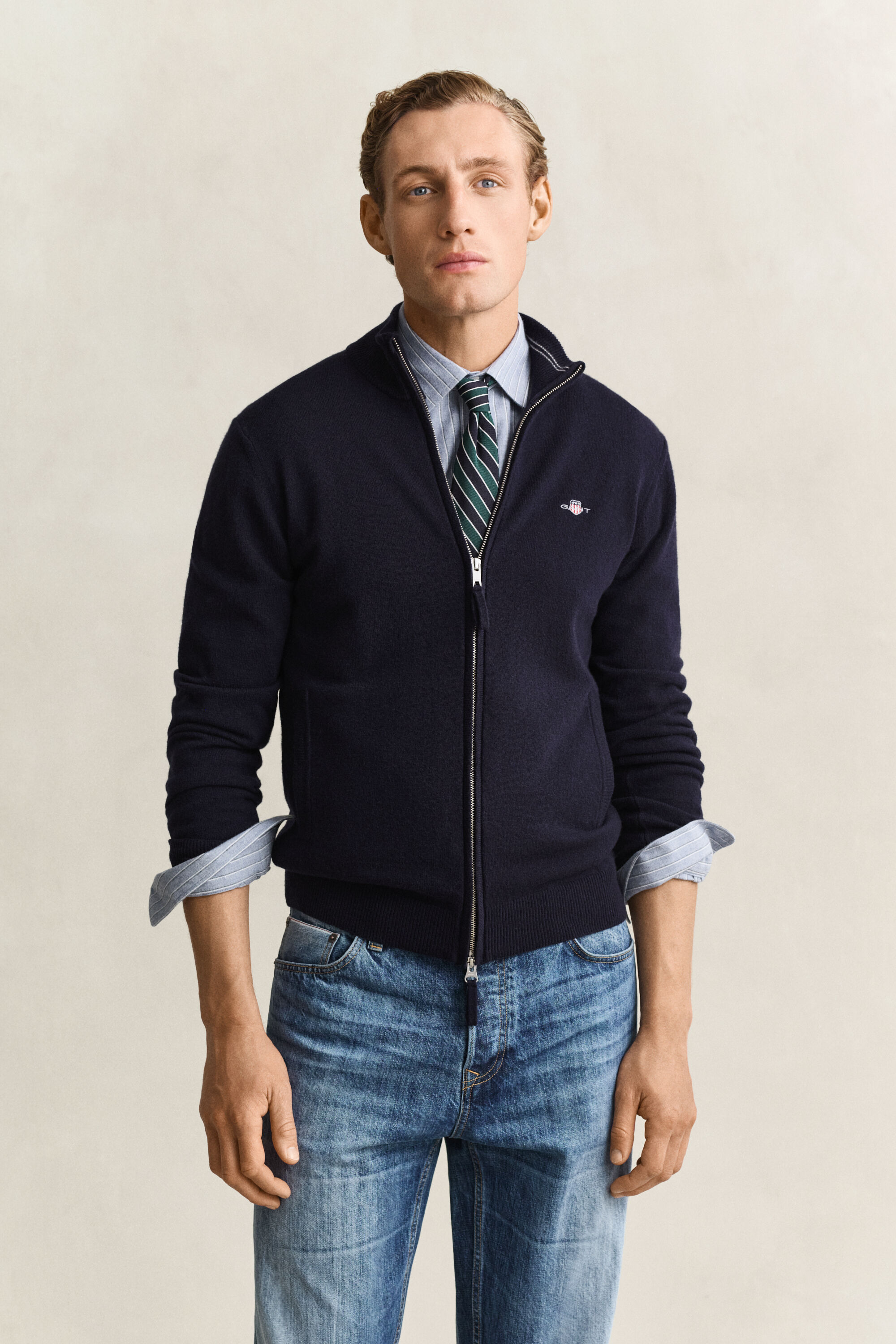 Cardigan zippé en laine d’agneau