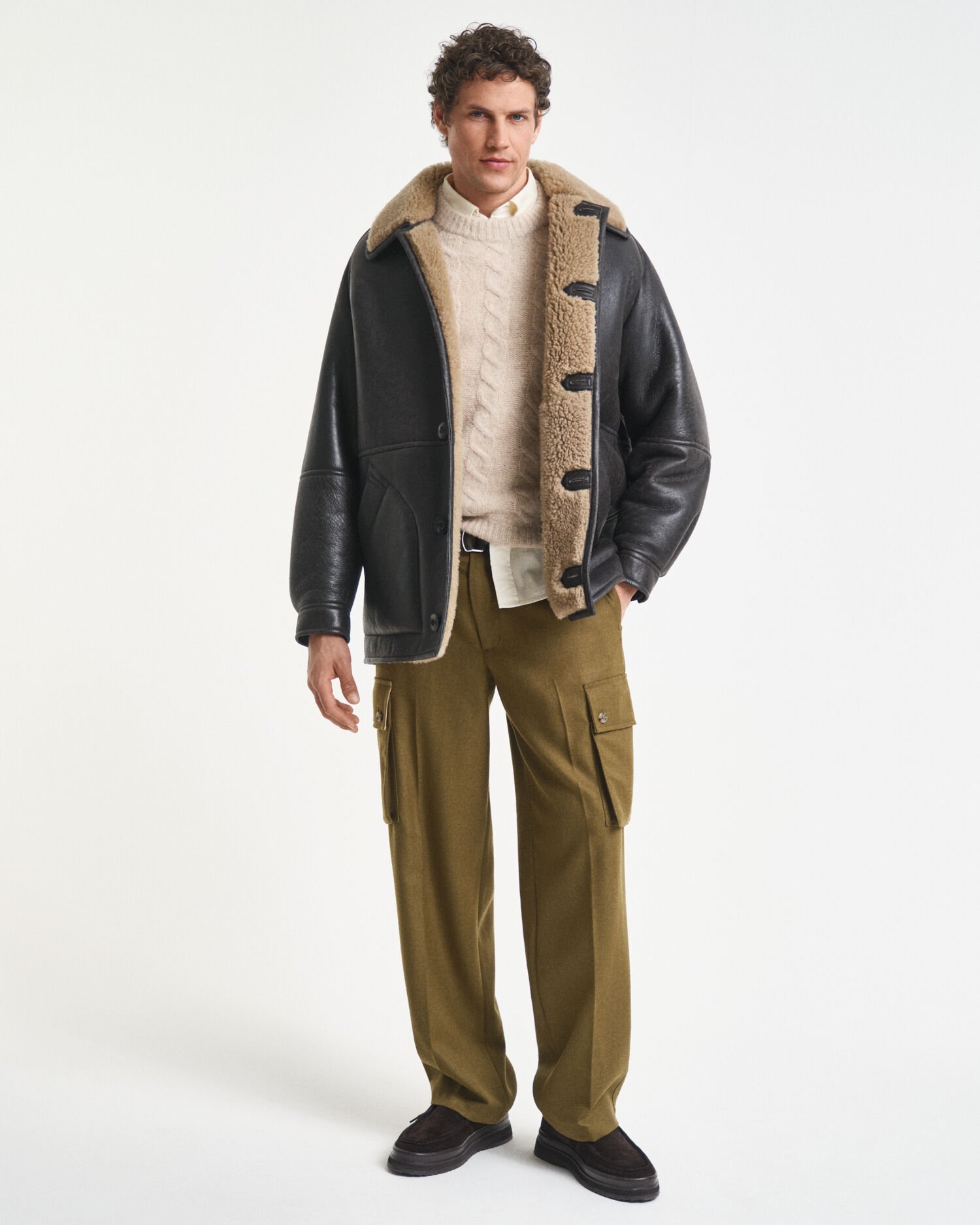 Veste en peau lainée effet vieilli