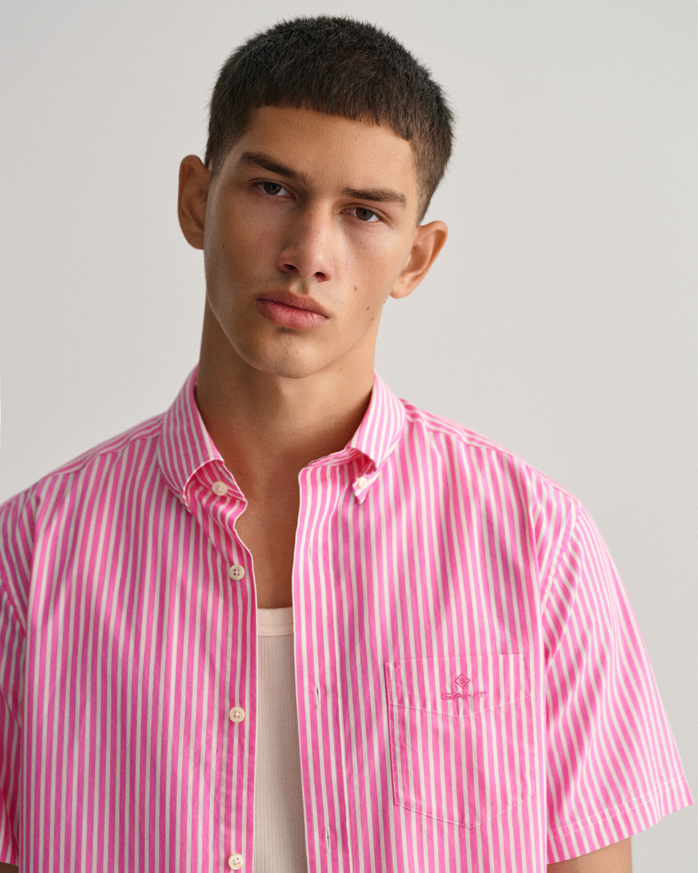 Chemise regular fit Broadcloth rayée à manches courtes