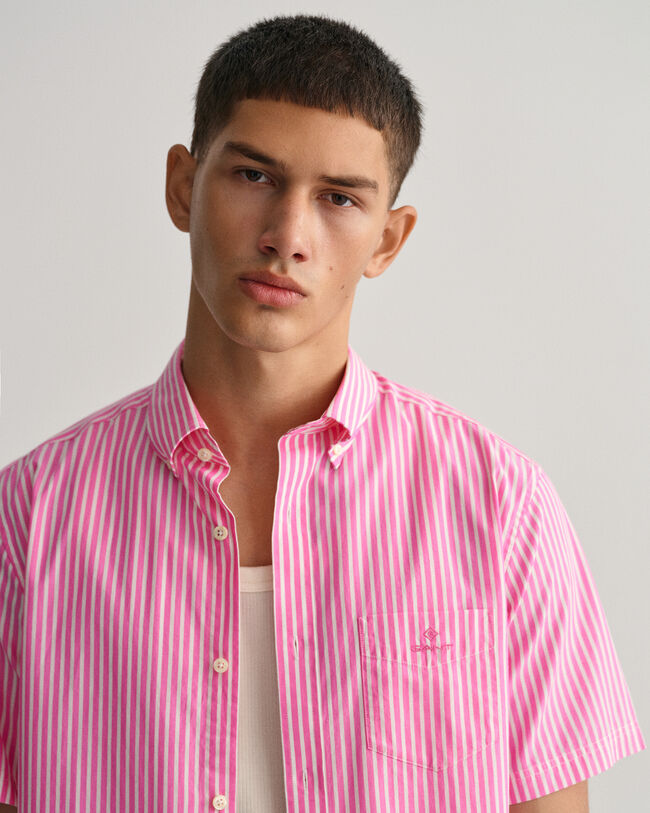 Chemise regular fit Broadcloth rayée à manches courtes