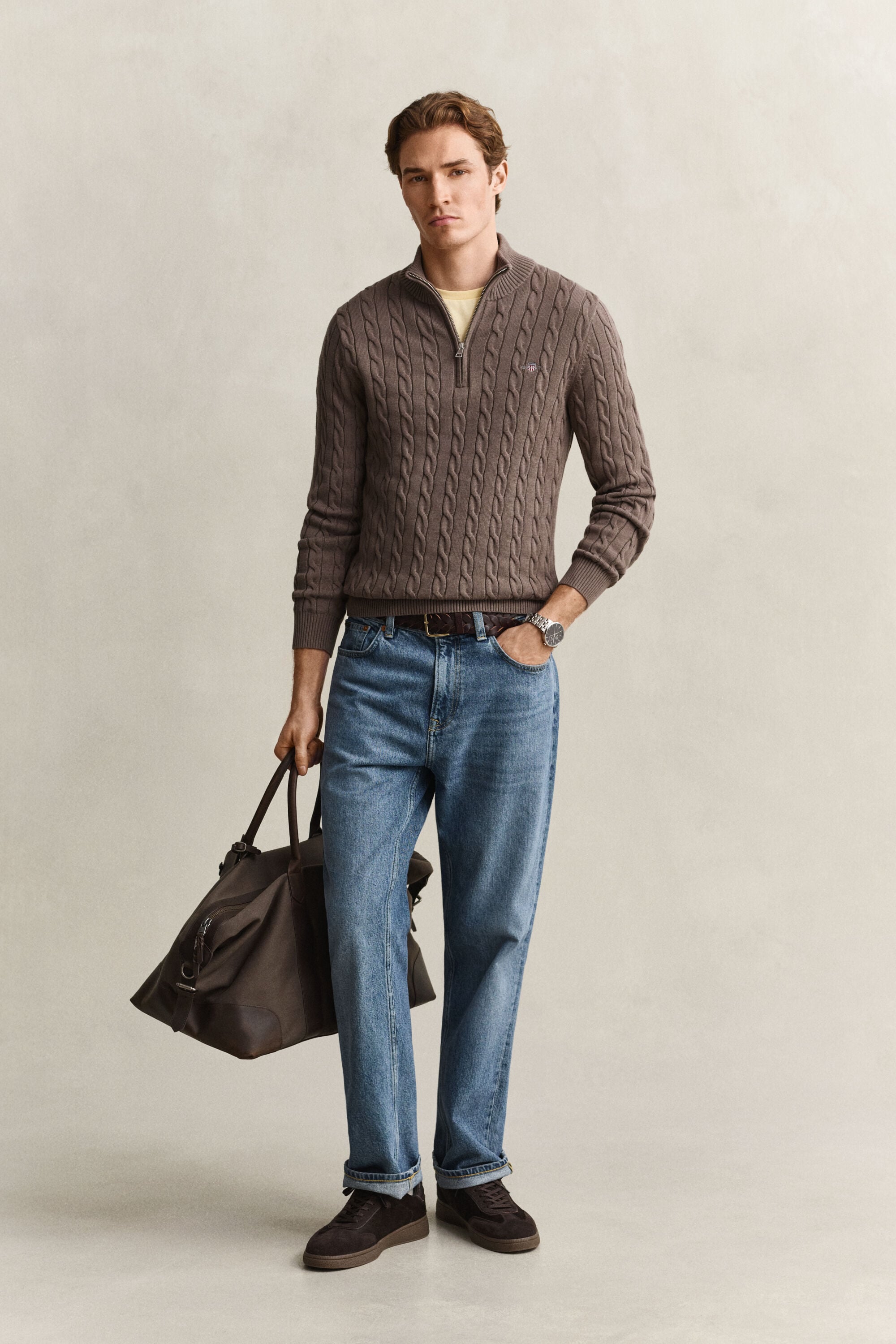 Pull à demi-zip en maille de coton torsadée