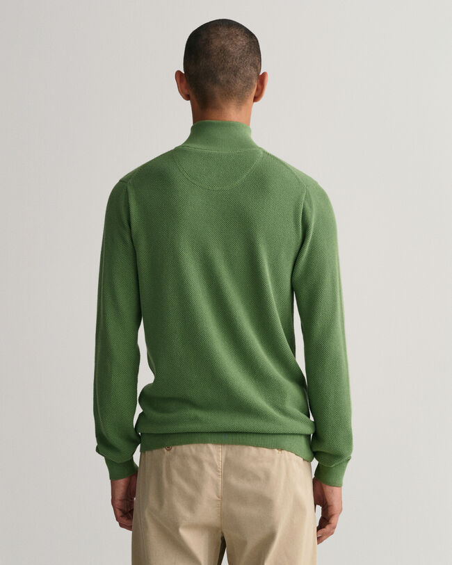 Pull &agrave; demi-zip en coton piqu&eacute;