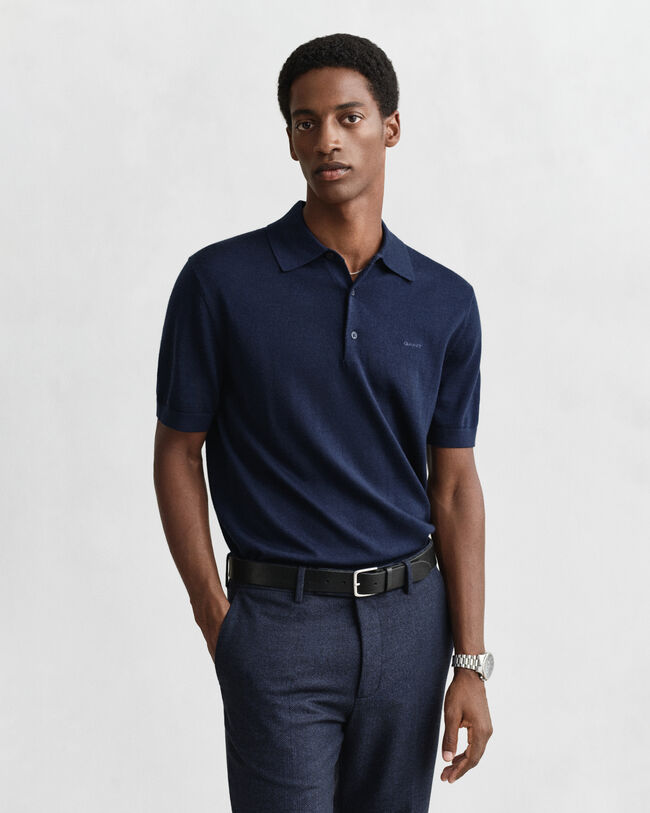 Pull fa&ccedil;on polo en laine m&eacute;rinos extrafine &agrave; manches courtes