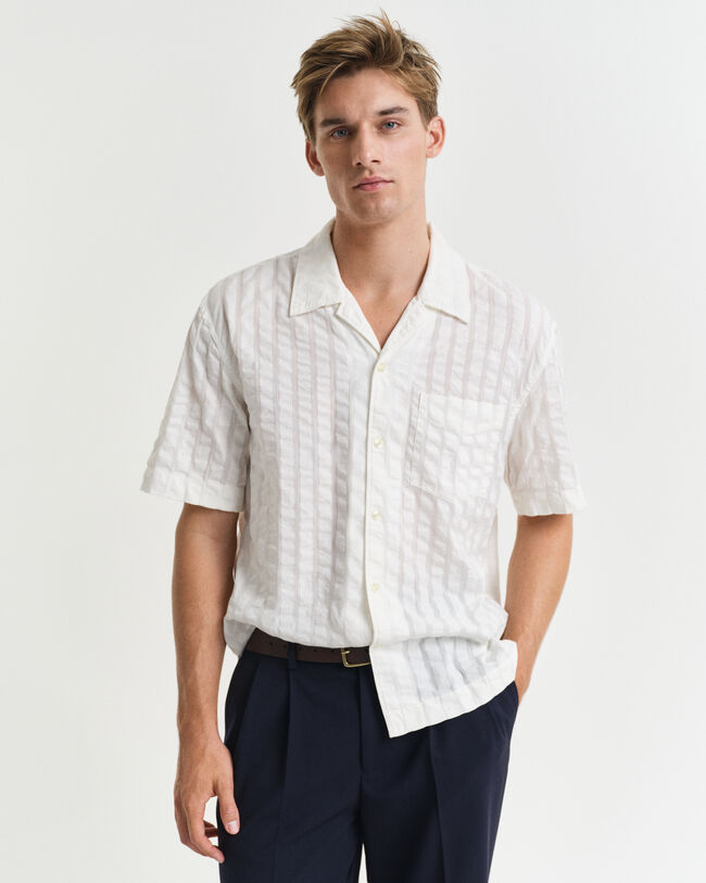 Chemise de vacances coupe décontractée à manches courtes en seersucker