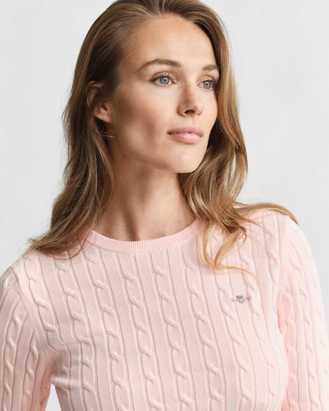 Pull col rond en maille de coton stretch à torsades