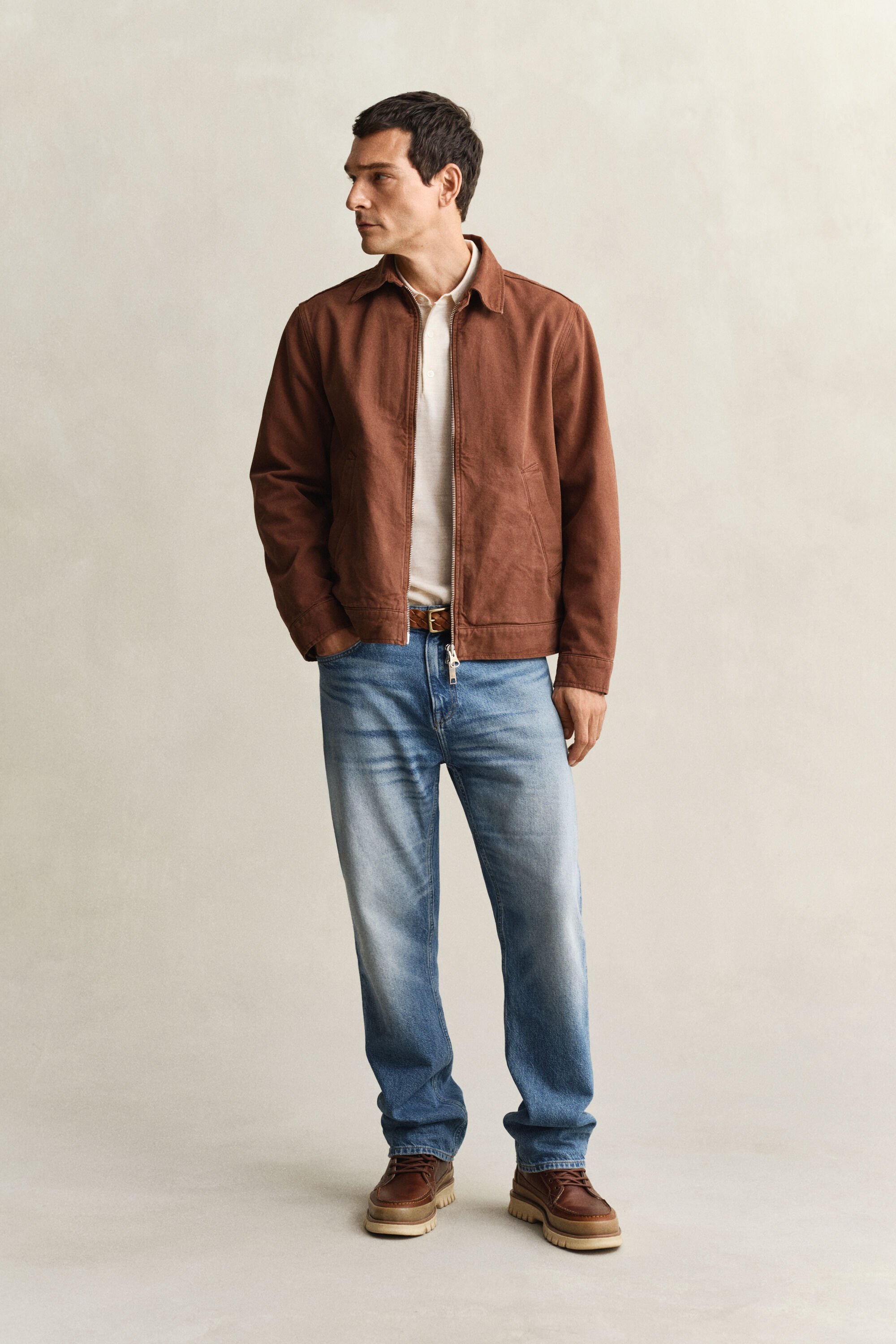 Pull façon polo en laine mérinos extrafine à manches courtes