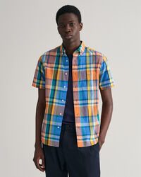 Chemise regular fit &agrave; carreaux madras color&eacute;s et manches courtes