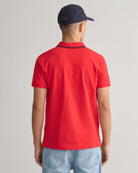 Polo en coton piqué avec col à rayures et liseré contrasté