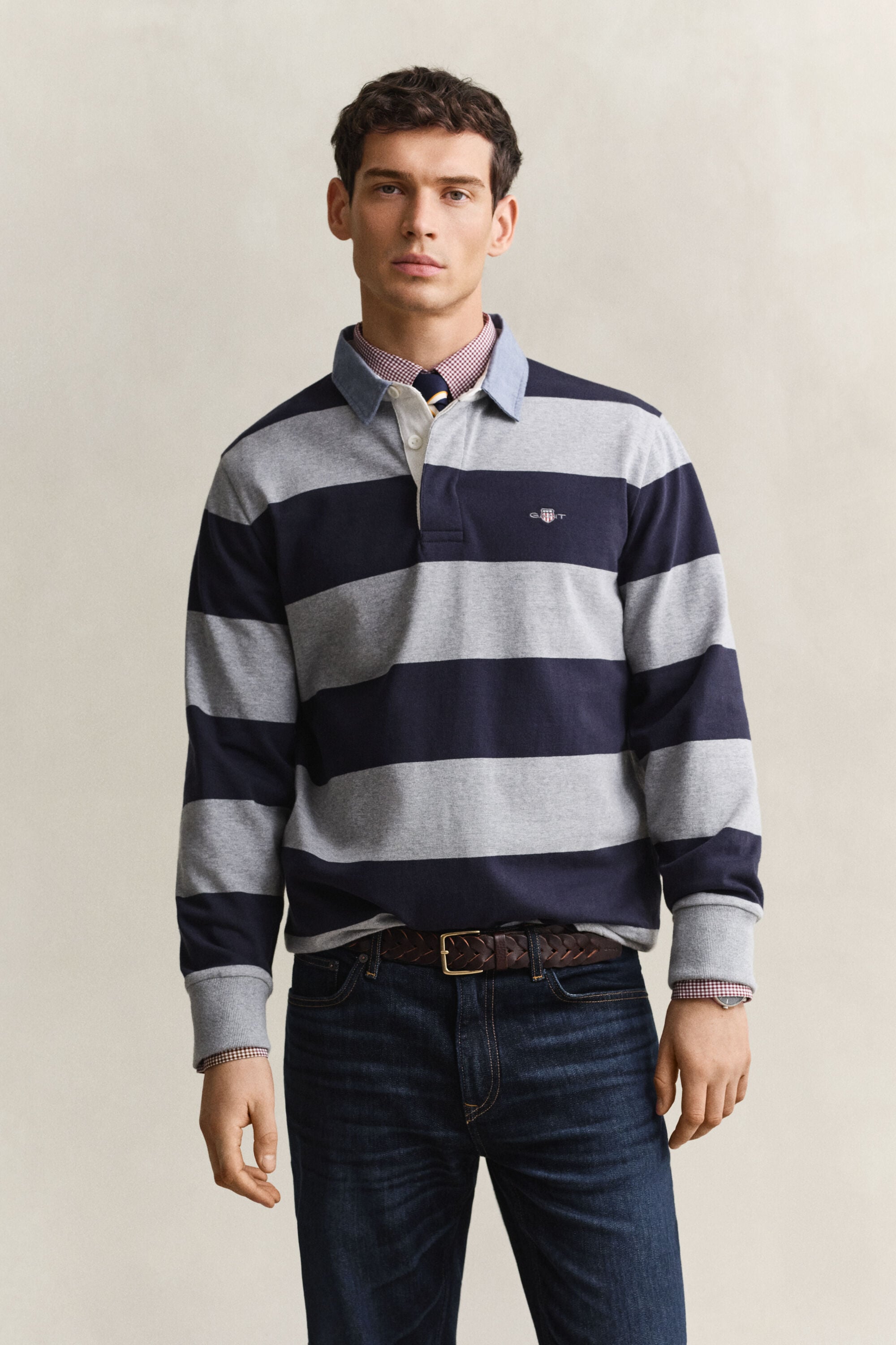 Heavy Rugger à rayures avec col en chambray