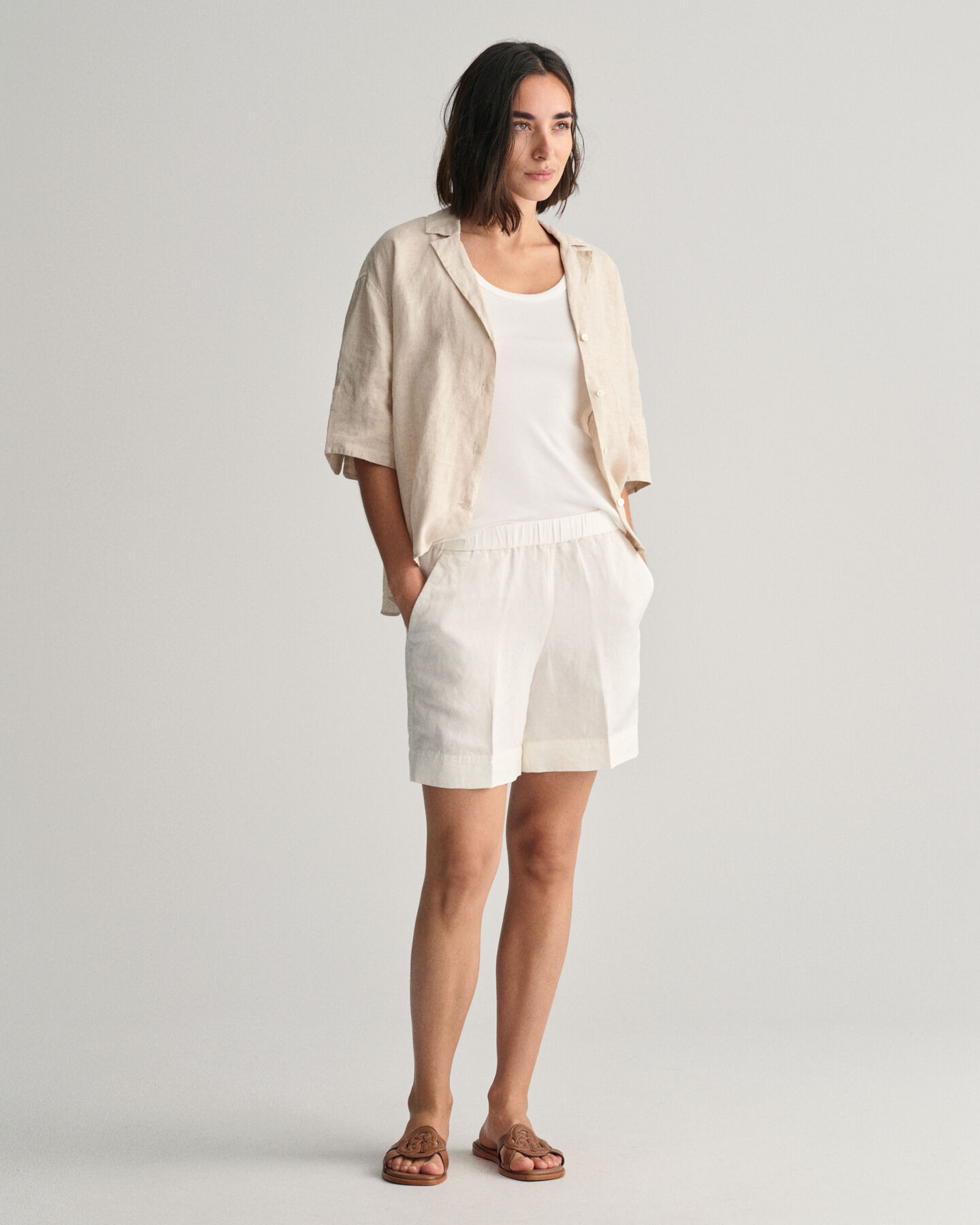 Short relaxed fit en lin mélangé Pull-On
