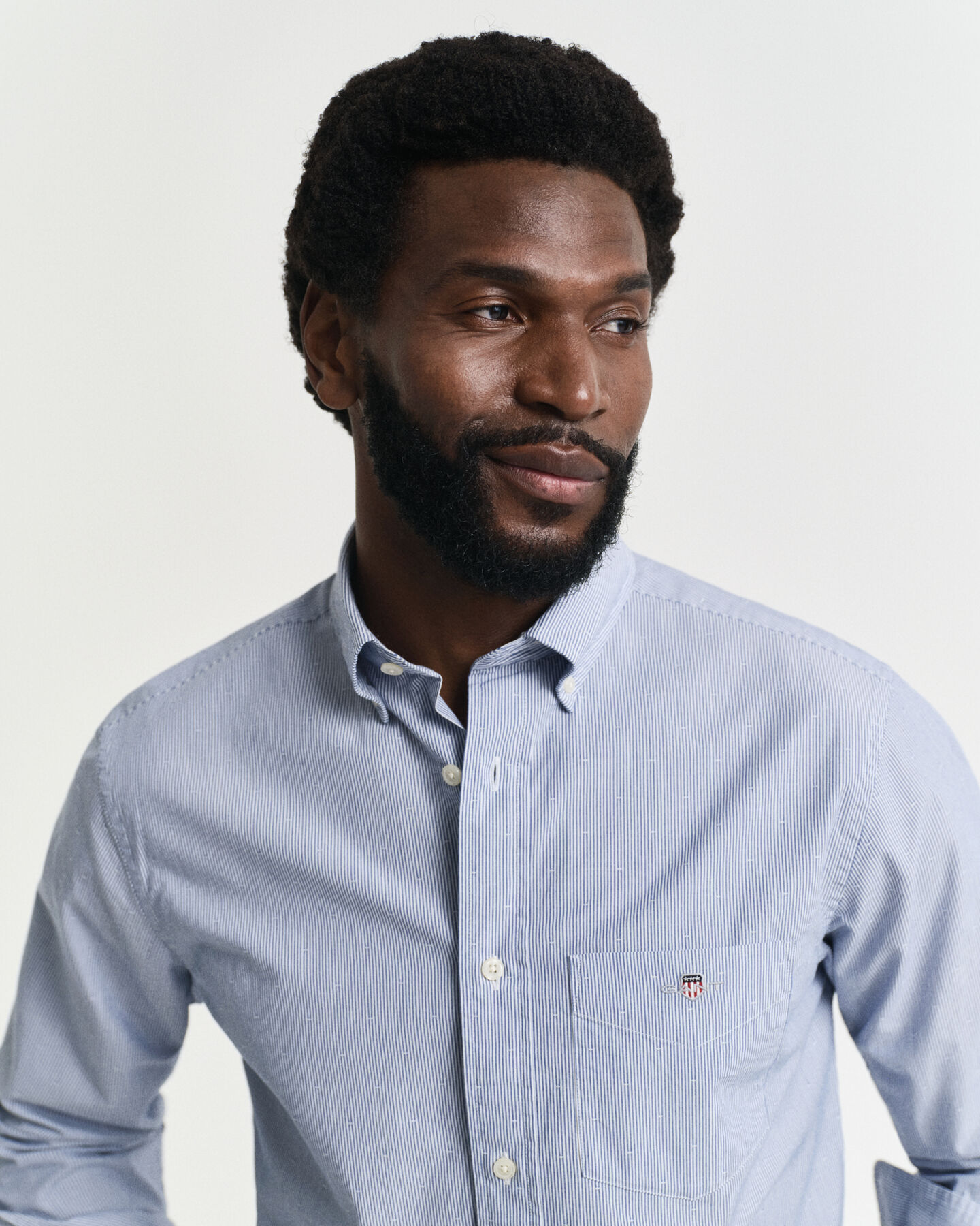 Chemise coupe regular à rayures et à pois dobby