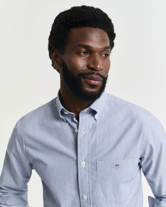 Chemise coupe regular à rayures et à pois dobby