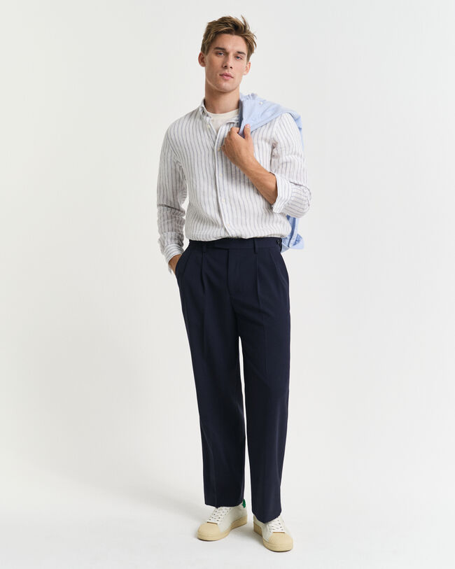 Chemise coupe regular en lin &agrave; rayures