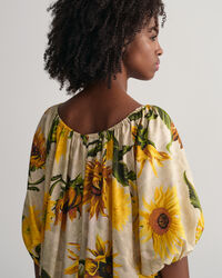 Robe froncée avec imprimé à tournesols