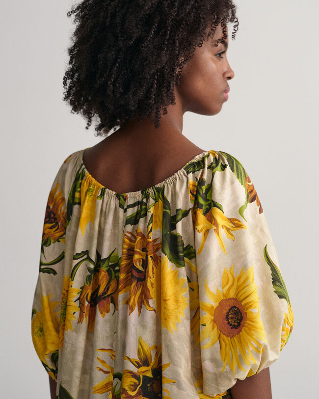 Robe froncée avec imprimé à tournesols