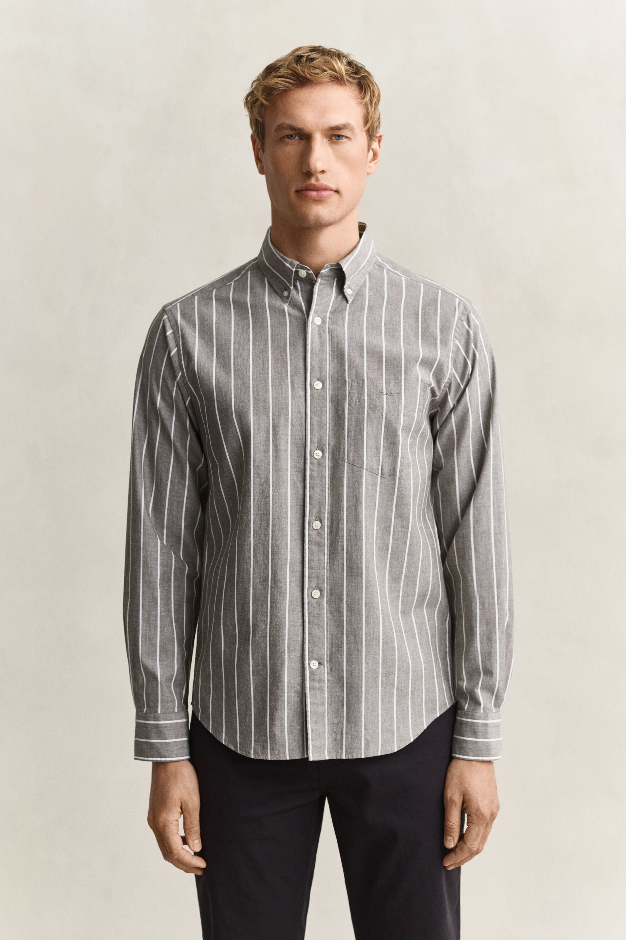 Chemise à rayures en popeline chinée