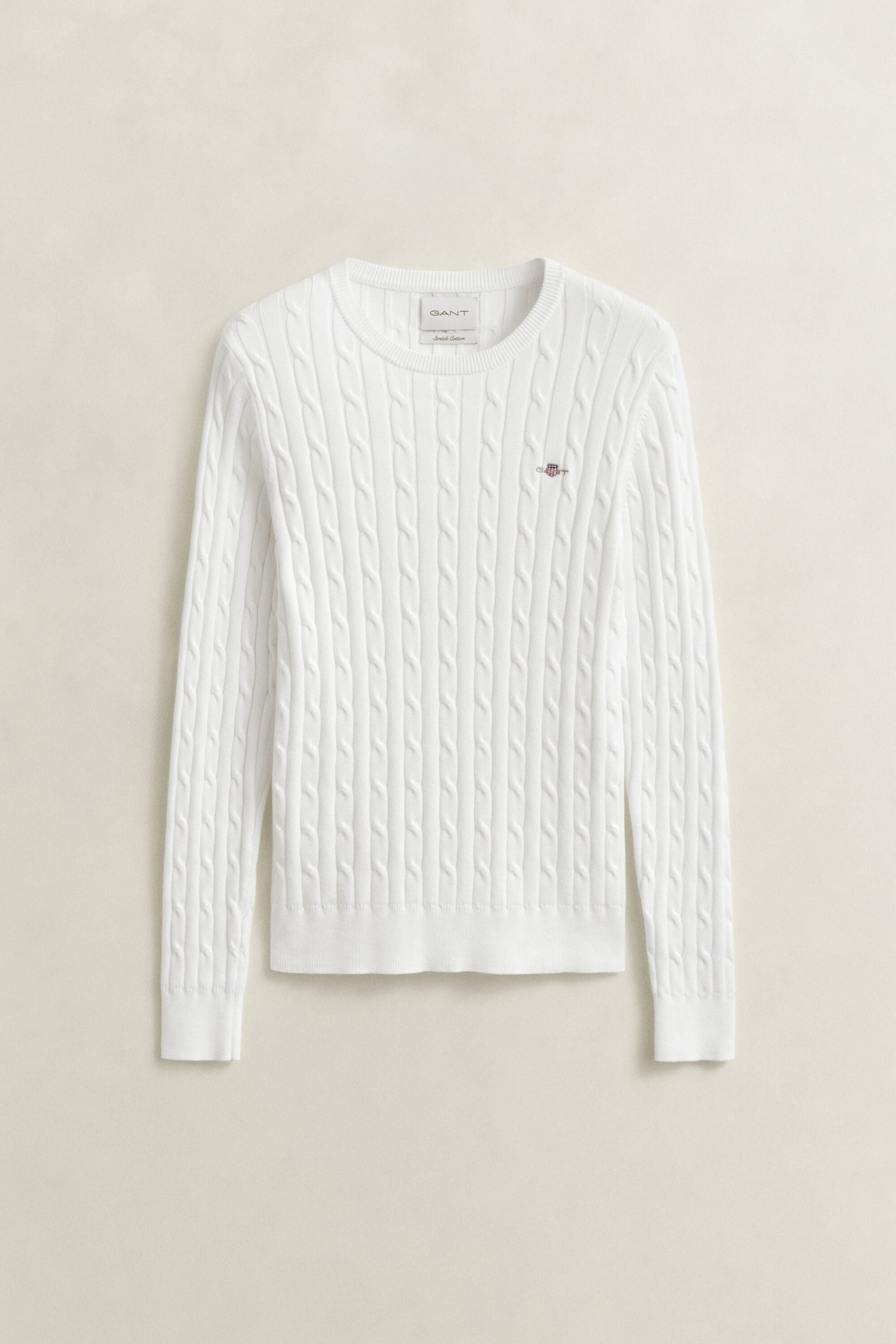 Pull col rond en maille de coton stretch à torsades