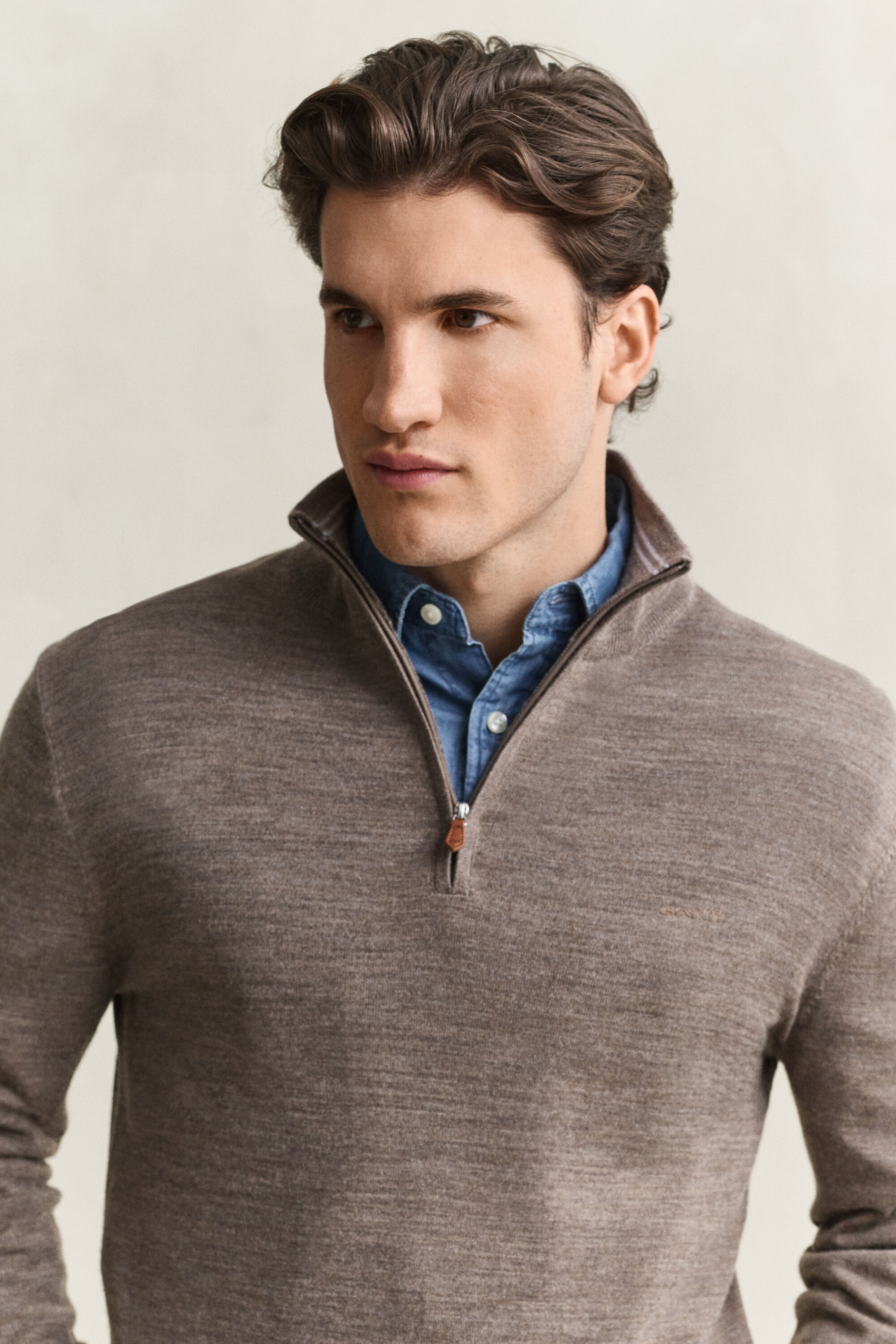 Pull à demi-zip en laine mérinos