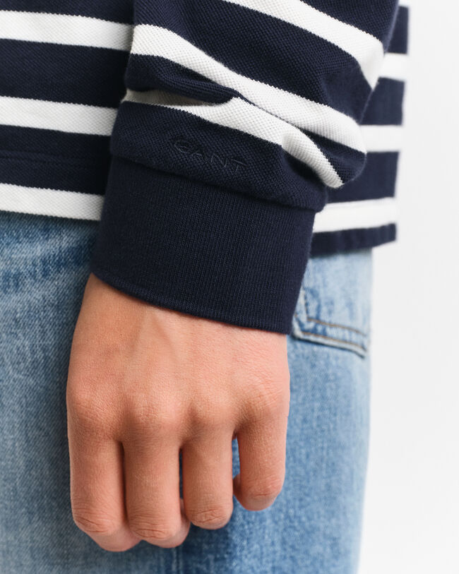 Polo en coton piqué à manches longues Breton Striped