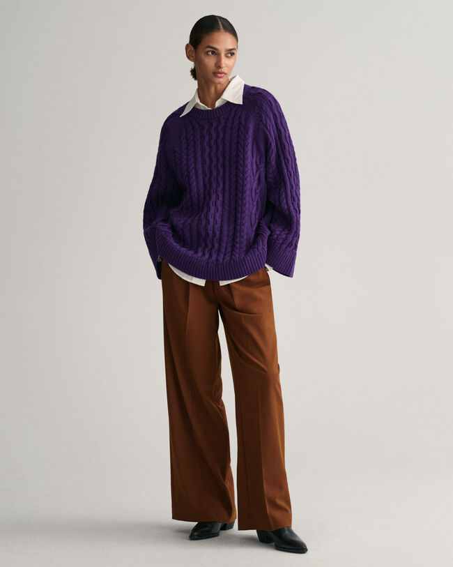 Pull ras du cou ultra-ample en maille torsad&eacute;e