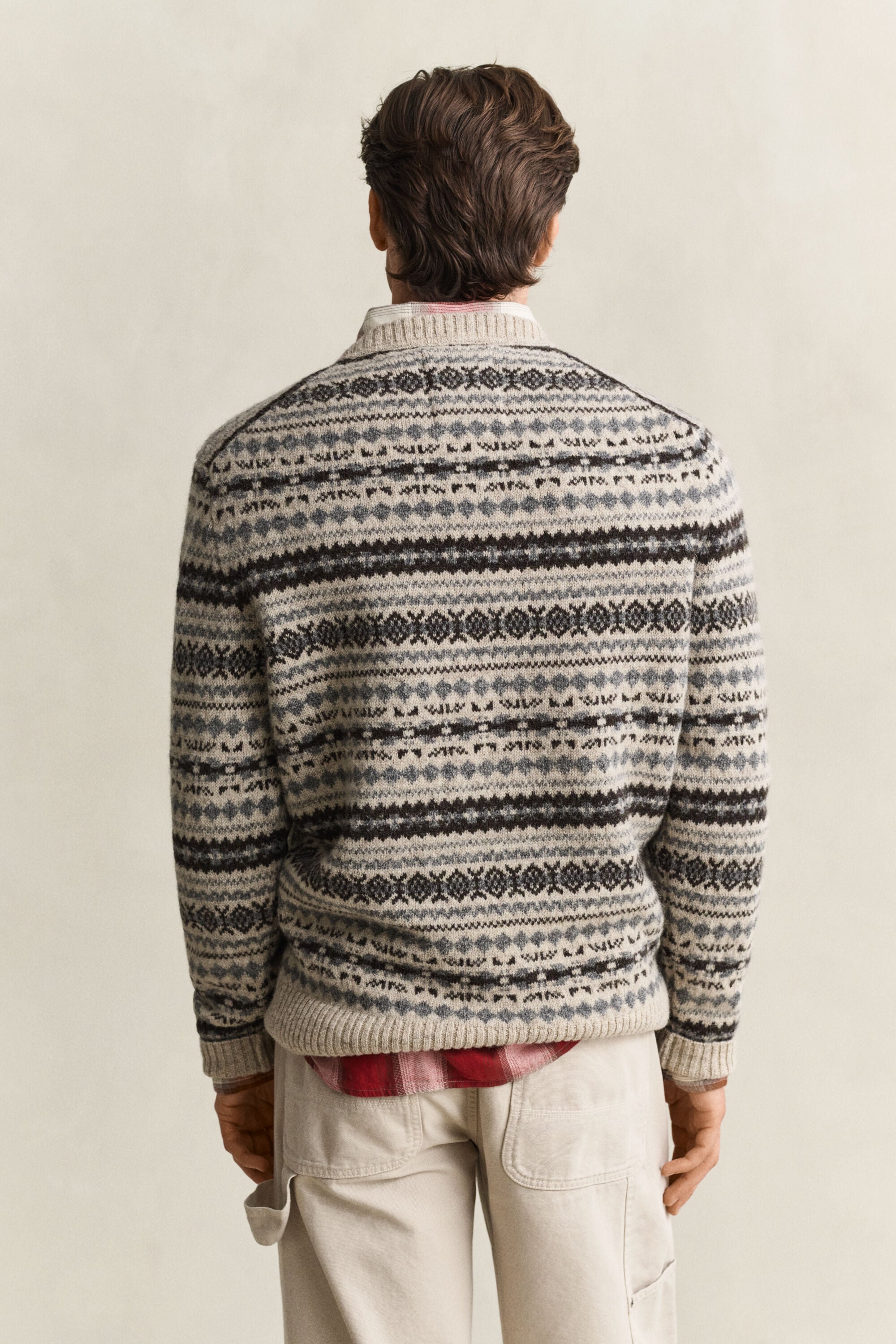 Pull jacquard en laine brossée