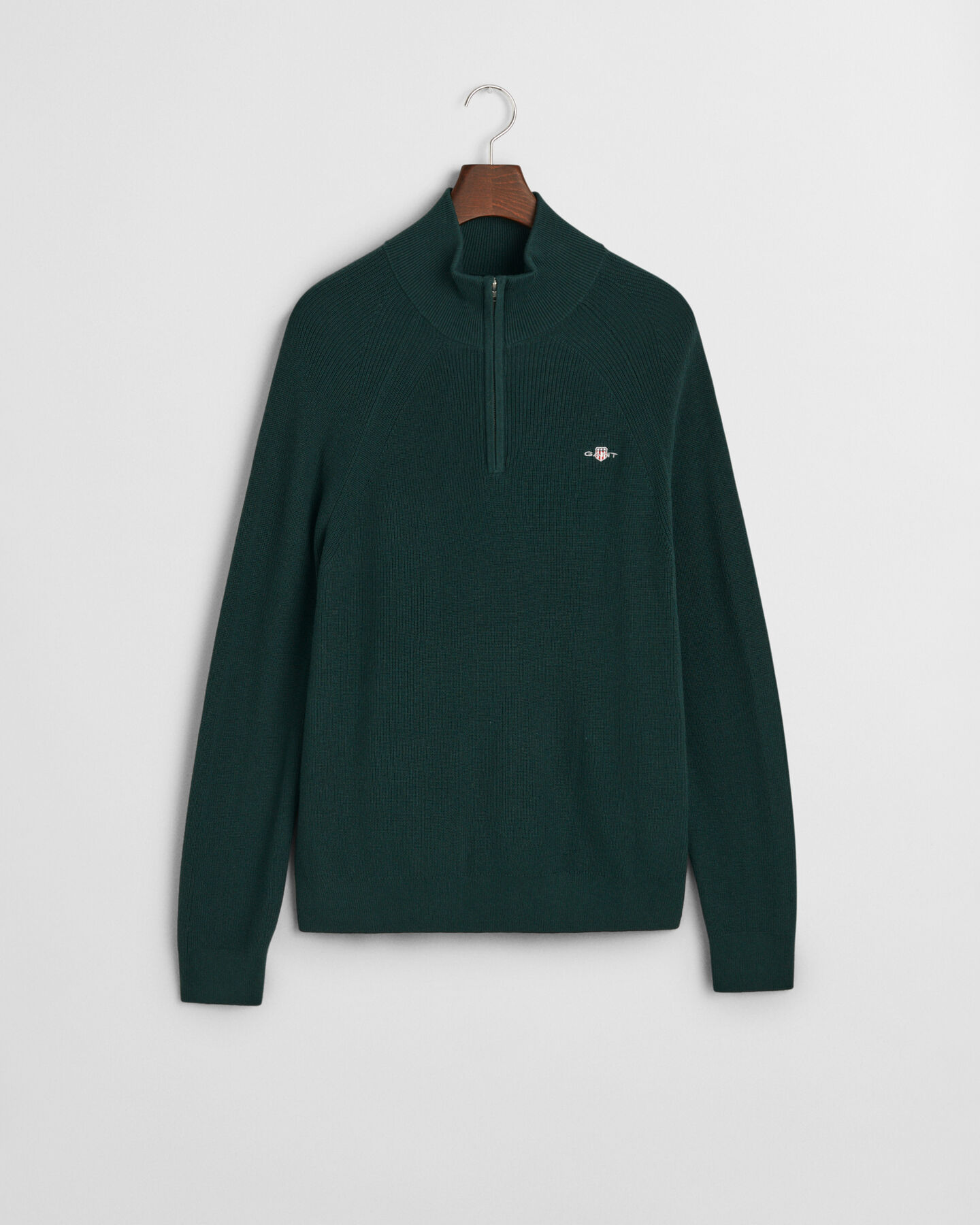 Pull à demi-zip en laine et coton côtelés