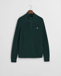 Pull à demi-zip en laine et coton côtelés