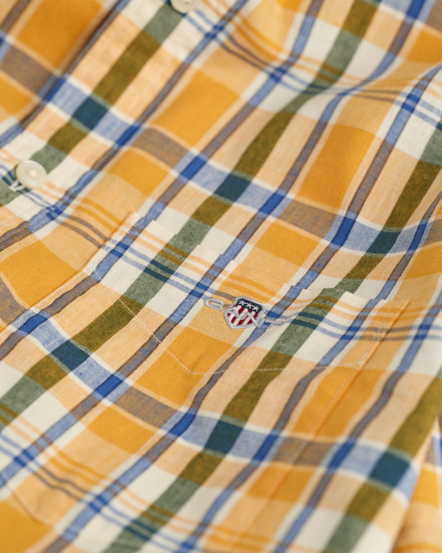 Chemise regular fit en coton et lin à carreaux et manches courtes