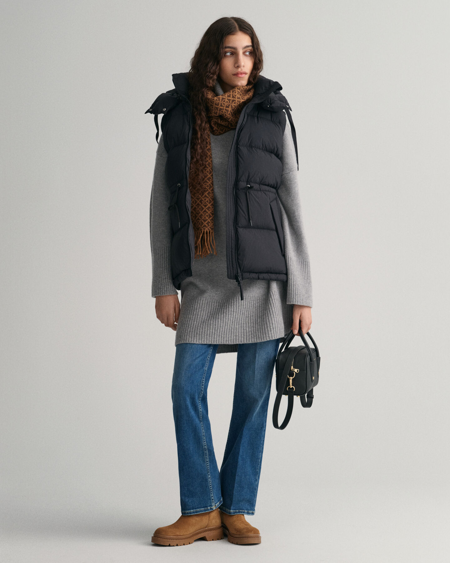 Doudoune sans manches mi-longue en duvet