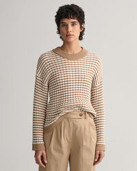 Pull ras du cou en coton c&ocirc;tel&eacute; &agrave; rayures