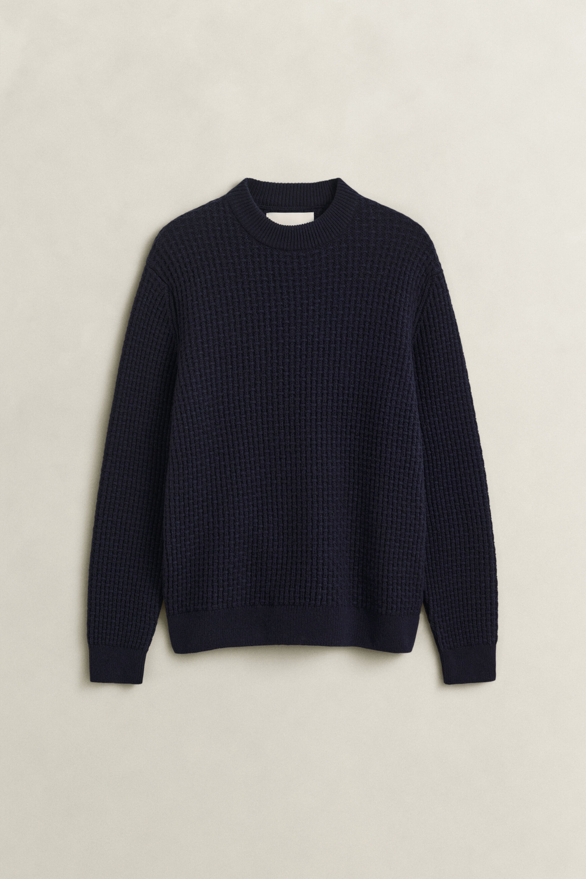 Pull texturé à col cheminée en laine et coton