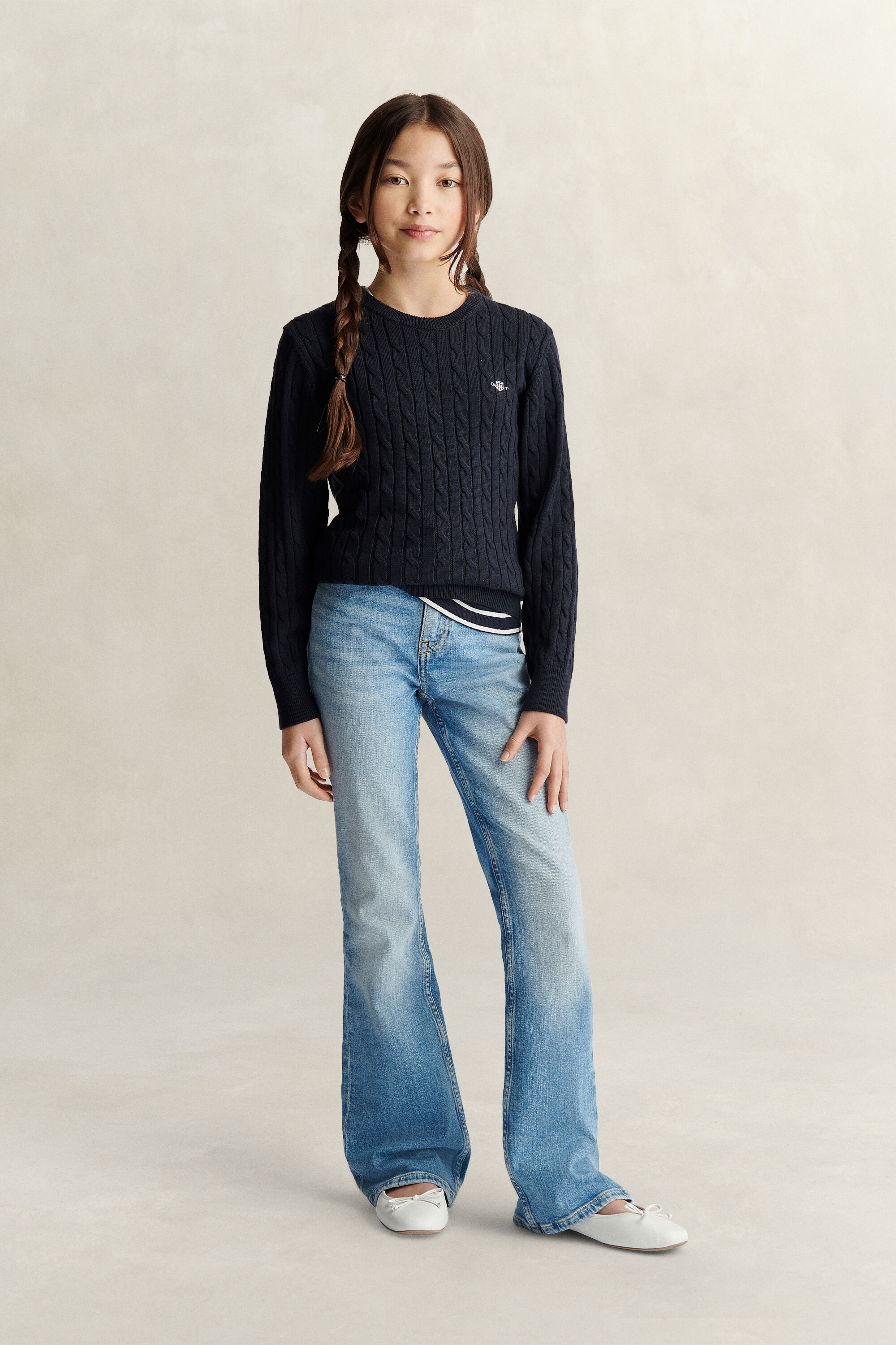 Pull en maille torsadée avec écusson Ado Fille