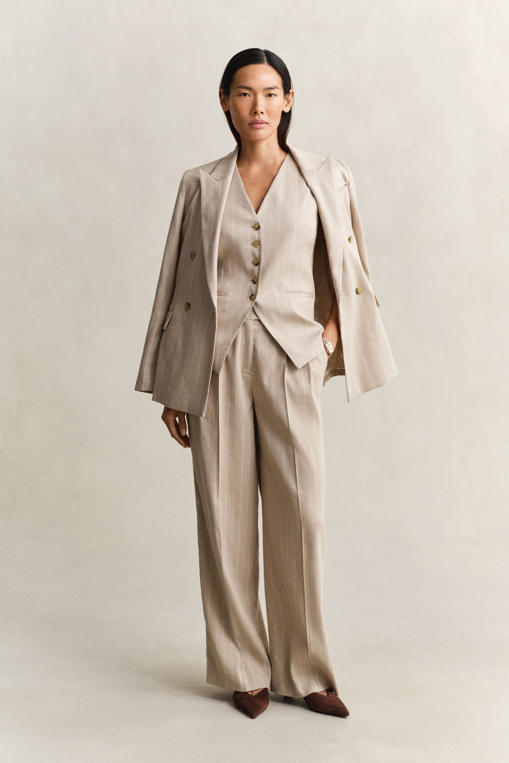 Veste sans manches en lin mélangé à rayures tennis