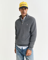 Pull à demi-zip en coton texturé